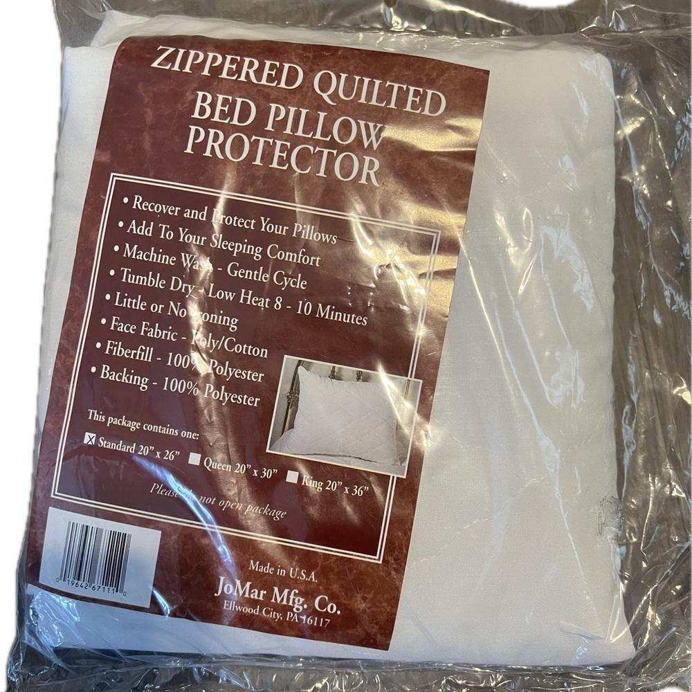 🔴New JoMar Zippered Quilted Bed Standard Pillow Protector Cover White Bedding